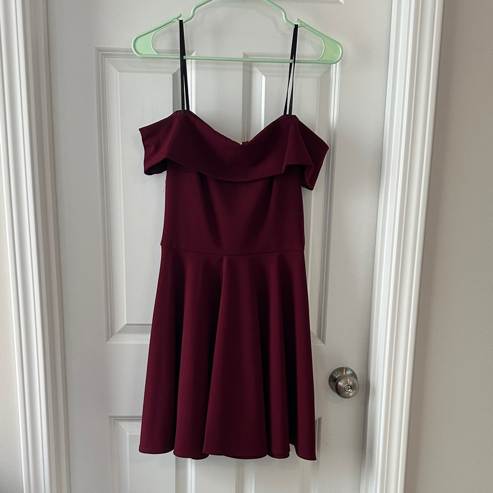 B Darlin Burgundy Off-Shoulder Mini Dress